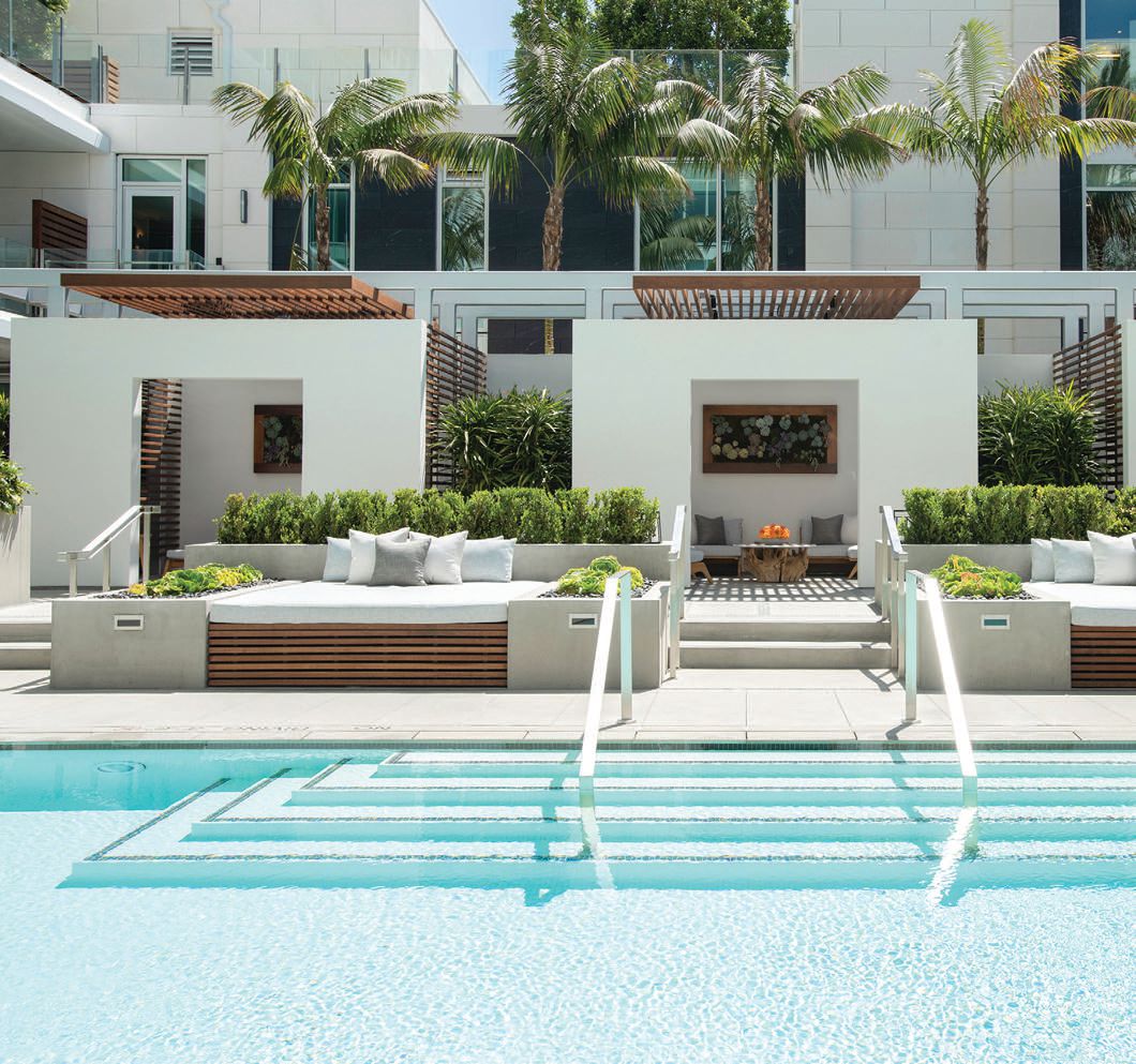 Four Seasons Private Residences Los Angeles features a tiled saltwater pool and private cabanas PHOTO BY PETER VITALE