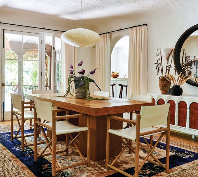The dining room and interiors feature custom contemporary furniture and storied antiques that marry old Hollywood with modern-day SoCal. PHOTO COURTESY OF BRANDS