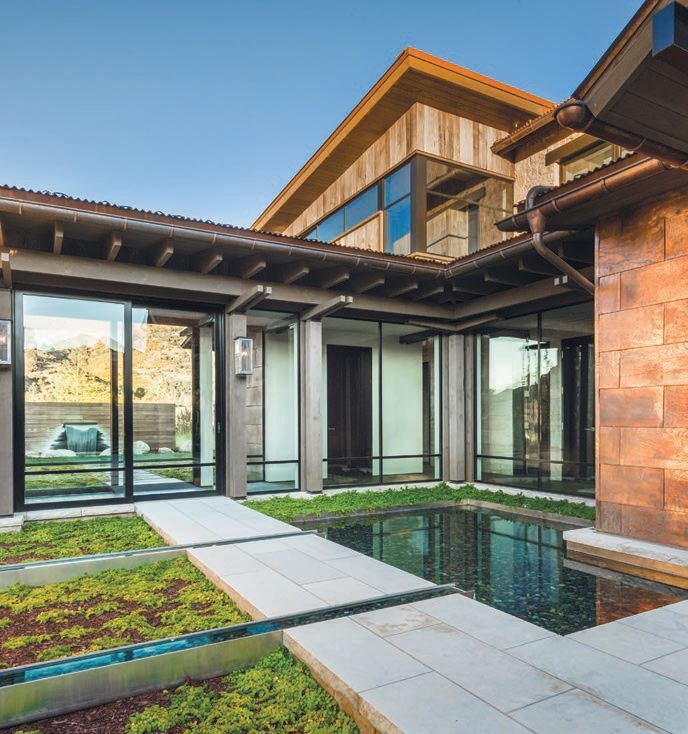 Outdoor areas include serene architectural elements. PHOTO COURTESY OF THE RESIDENCES OF ASPEN VALLEY RANCH