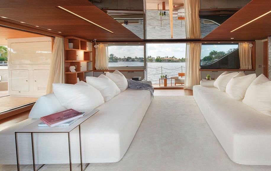 Sherazade sofas on the yacht. PHOTO COURTESY OF BRAND