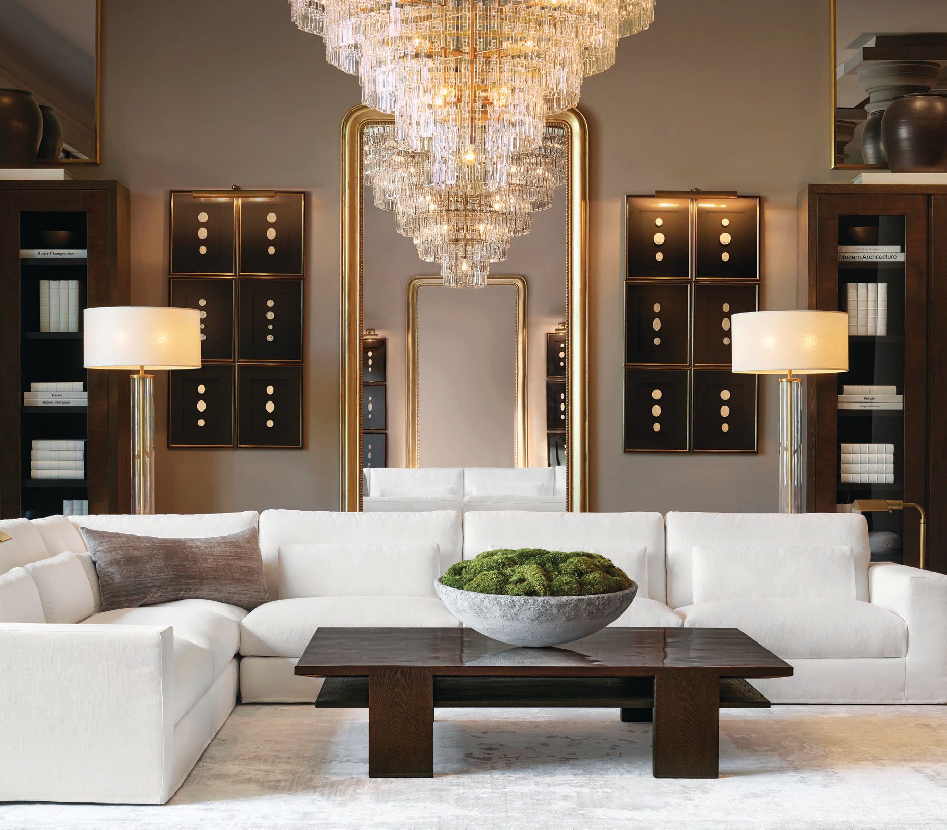 Shop myriad furniture items, including the customizable leather Lugano sectional. PHOTO COURTESY OF RH OAK BROOK