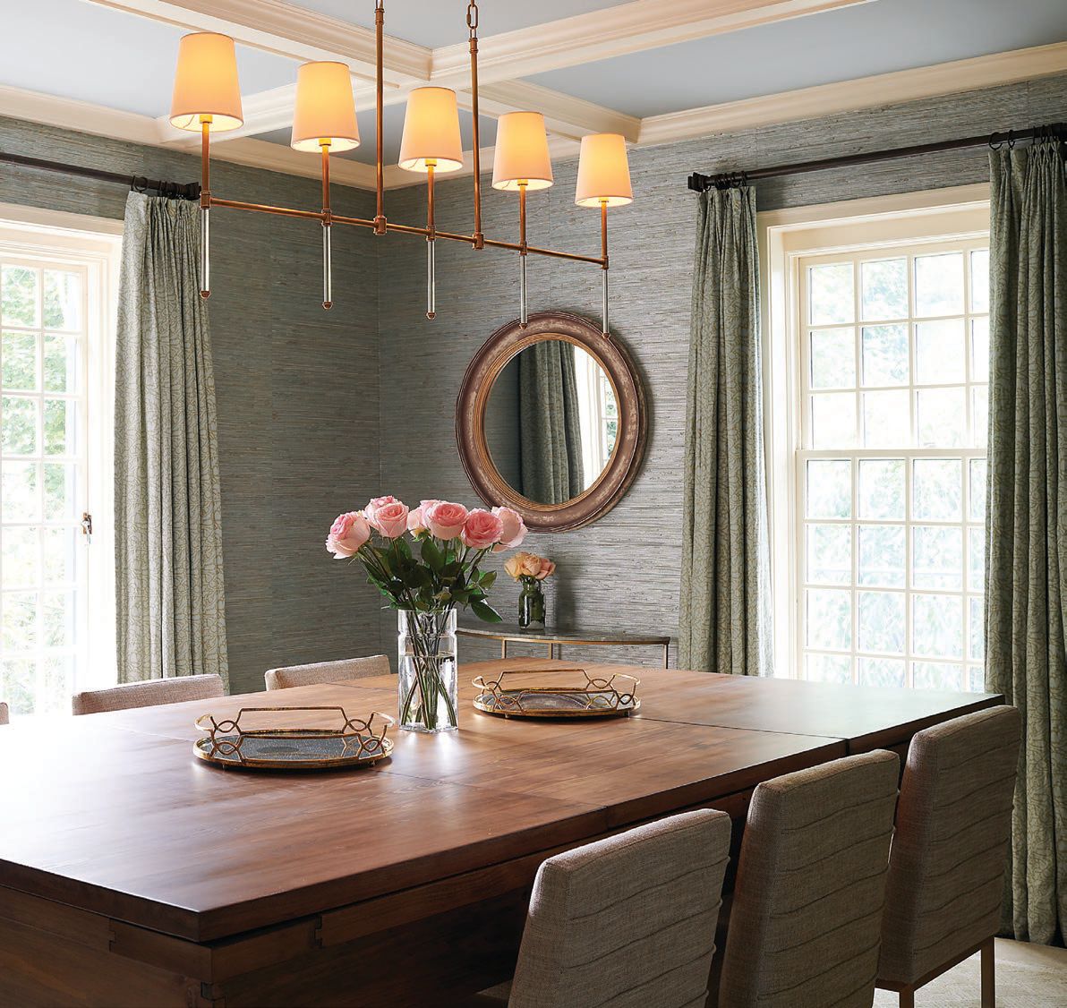 A Circa Lighting chandelier in the dining room Photographed by Rebecca McAlpin