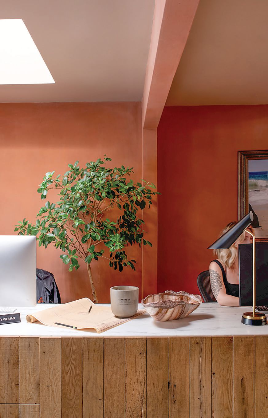 Kim Gordon chose warm terra cotta tones for her office in Santa Monica. PHOTO BY LAUREN PRESSEY