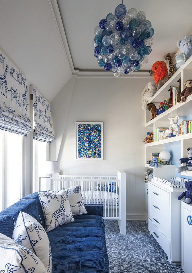 The nursery features a Ducduc dresser and crib, Charles Beckley daybed and window fabric by Lulu DK for Schumacher. PHOTO COURTESY OF ARTHUR DUNNAM INTERIOR DESIGN
