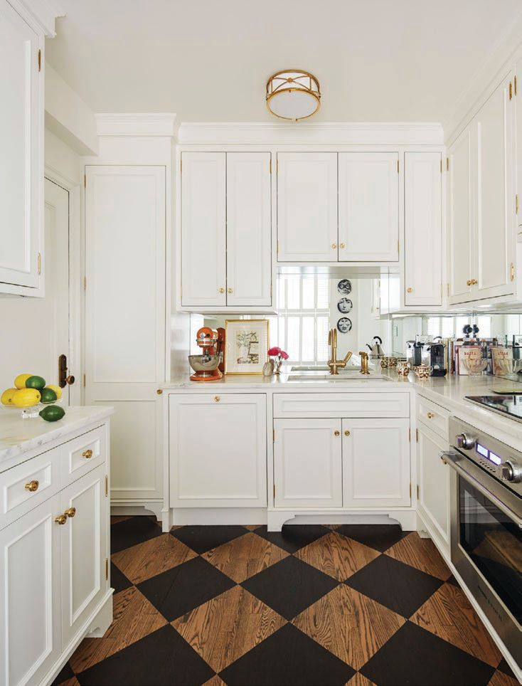 Custom stencil flooring by David Faust in the kitchen  PHOTOGRAPHED BY ANNIE SCHLECTER