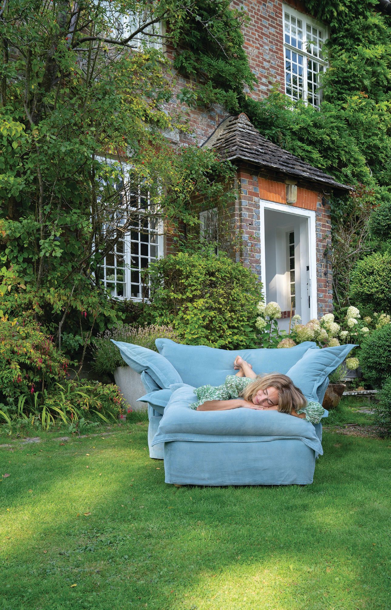 Allow the Song range love seat sofa outfitted in blue corduroy to transport you to the English countryside. PHOTO COURTESY OF MARKER&SON