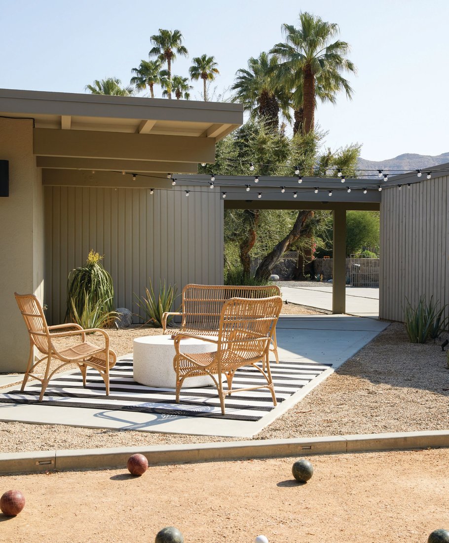 The extensive outdoor area—with landscape design by Paul Ortega— includes a bocce court. PHOTOGRAPHED BY MADELINE TOLLE