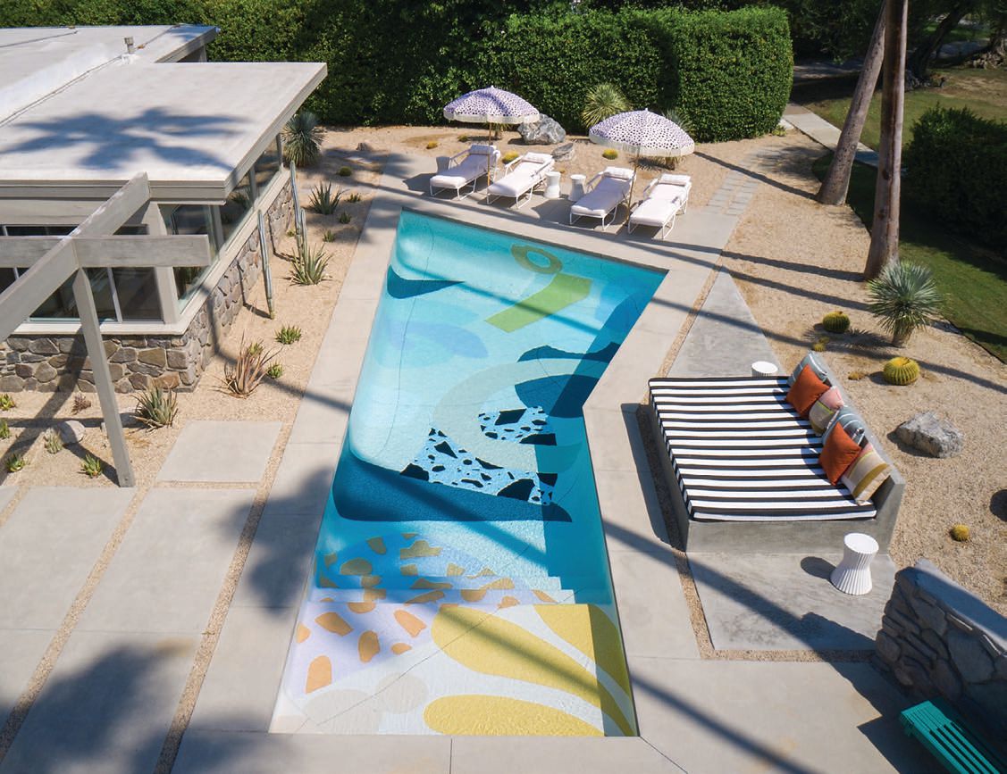 Alex Proba created the pool’s graphic mural, a design that sparked lots of attention and enthusiasm on social media. PHOTOGRAPHED BY MADELINE TOLLE