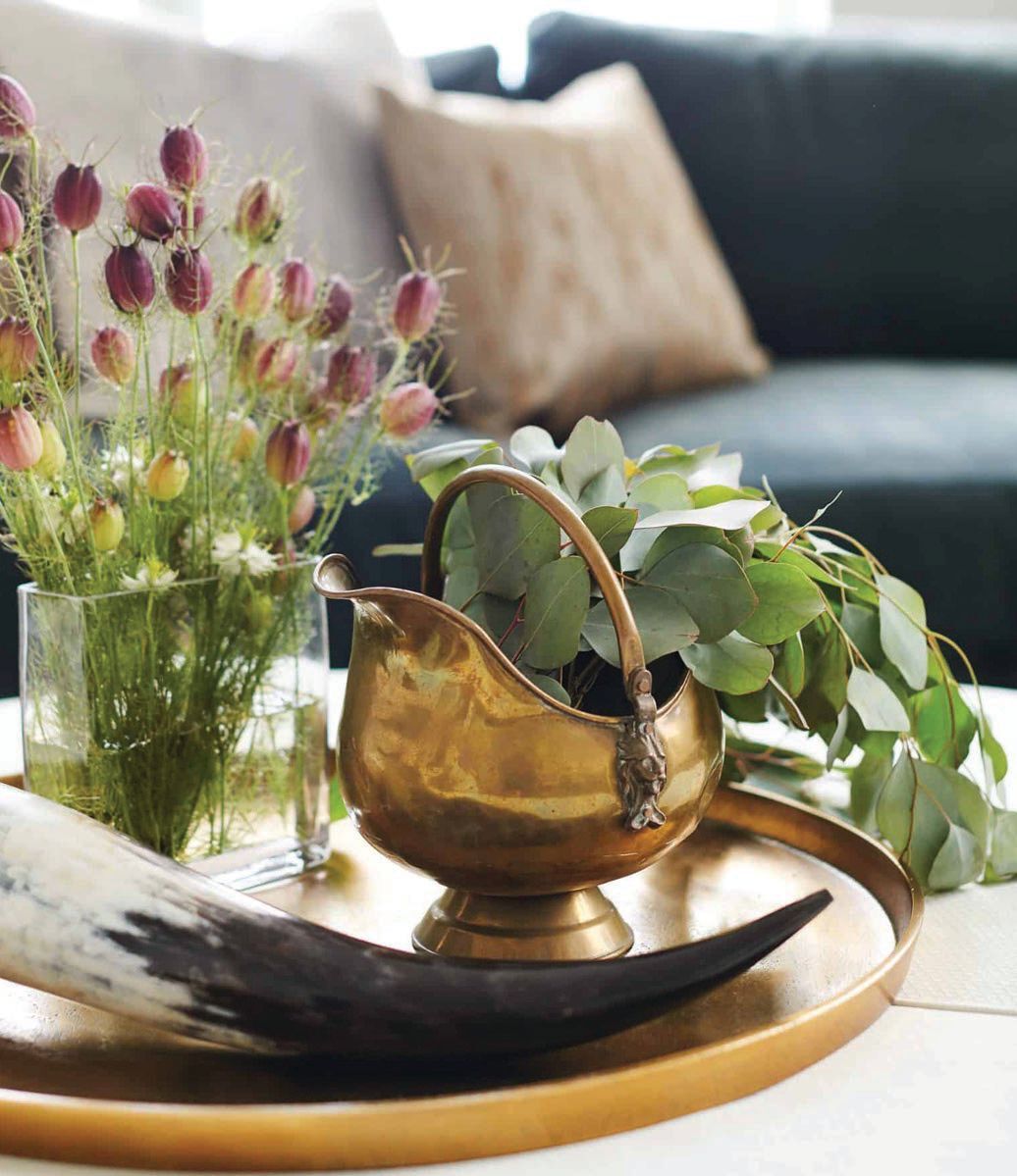 Chicago designer Brianne Bishop incorporates a brass pot sourced from Randolph Street Market into one of her projects PHOTO: COURTESY OF DESIGNER