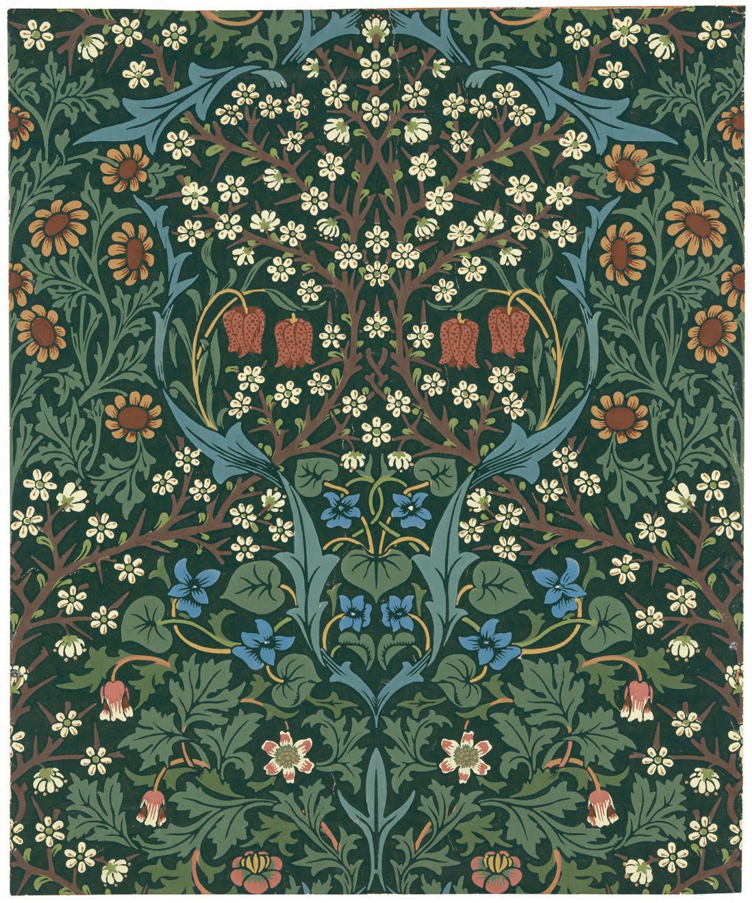 “Blackthorn,” 1892, designed by John Henry Dearle, produced by Morris & Co., London, printed at Jeffrey & Co., London PHOTO COURTESY OF THE ART INSTITUTE OF CHICAGO/GIFT OF CRAB TREE FARM FOUNDATION