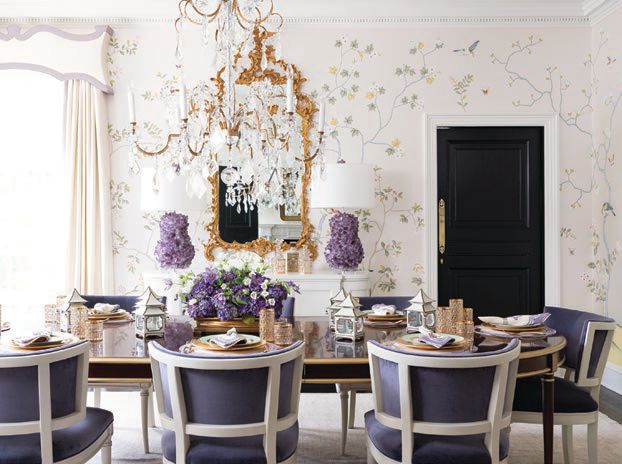 An elegant dining room showcases Melanie Turner’s signature sophisticated style PHOTO BY MALI AZIMA