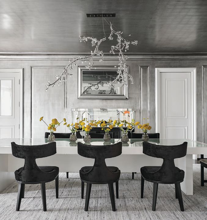 The dining room in this Holmby Hills estate is covered in silver leaf HOLMBY HILLS PHOTOS BY DOUGLAS FRIEDMAN