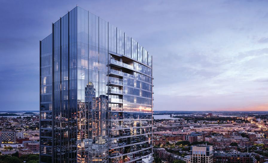 The glass building towers above Back Bay. PHOTO: BY BINYAN STUDIOS
